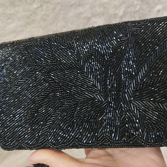 Handmade Embellished Black Full Beaded Crossbody Purse Bag - Picture 8 of 10